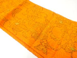 手織り真綿紬花唐草模様織出し名古屋帯